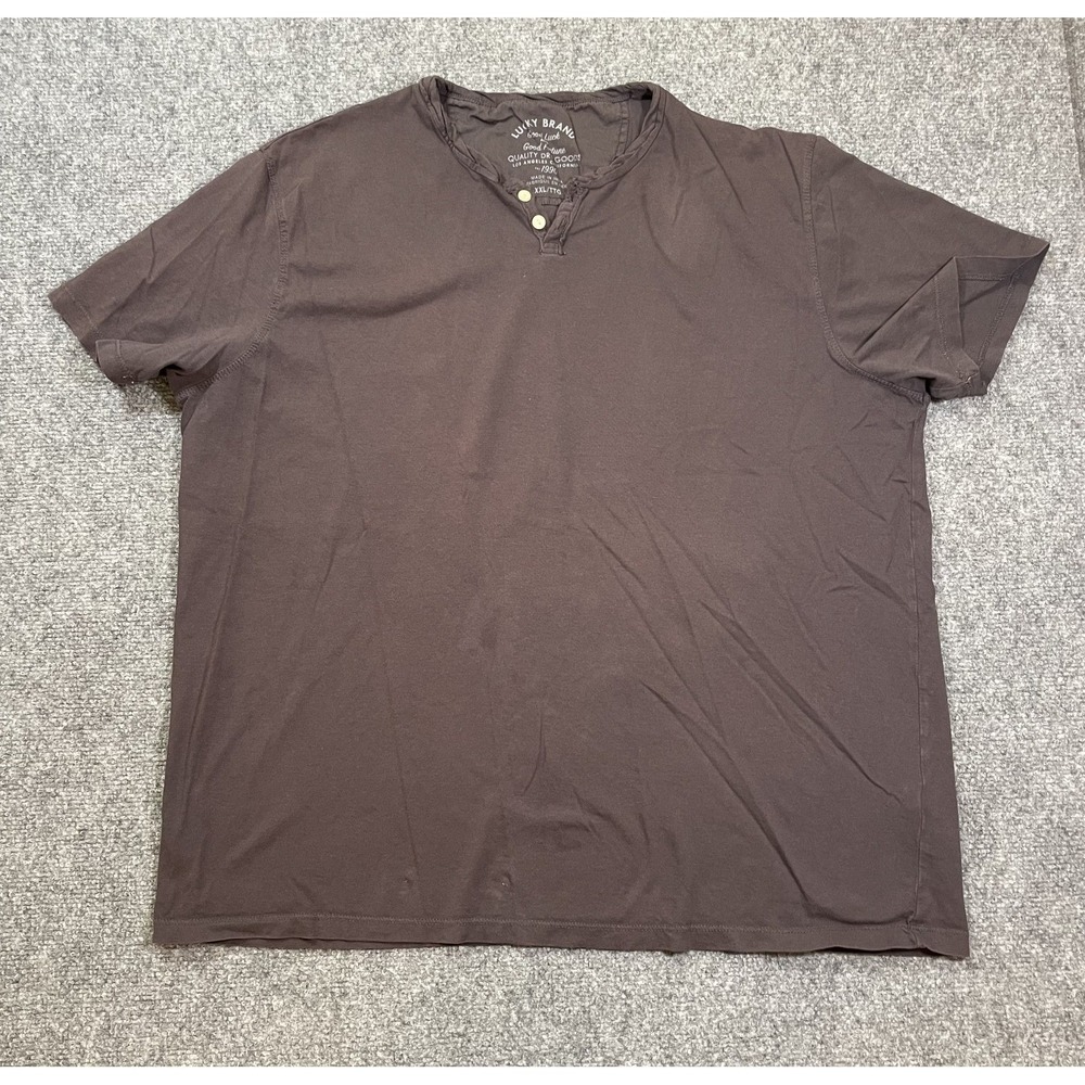 Lucky Brand Henley T Shirt Mens XL Washed Black Short Sleeve Pullover Cotton